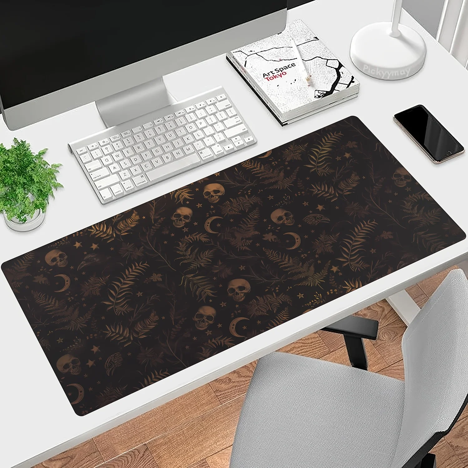 Dark Gothic Academia Skulls Large Gaming Mouse Pad Non-Slip Rubber Desk Interior Extended Pad Setup Office Desk Accessories