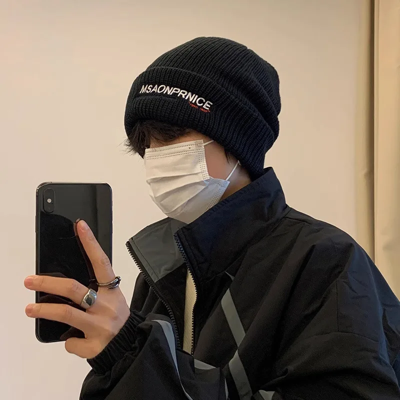 

Осенне-зимняя теплая вязаная шапка с буквами, шерстяная шапка с защитой от холода и ушей