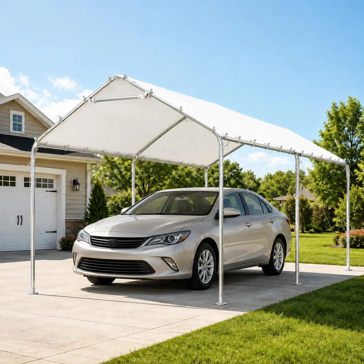 Waterproof Soft Top Shelter with Reinforced Steel Frame, Easy 30-Min Assembly for Vehicle Protection and Backyard Use