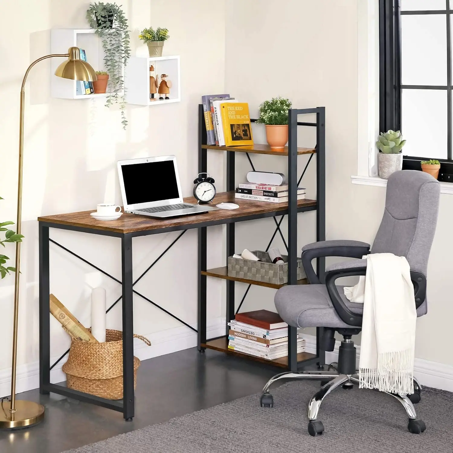 VASAGLE Computer Desk, Writing Desk with Storage Shelves on Left or Right, 120 cm Wide Home Office Desk, for Study