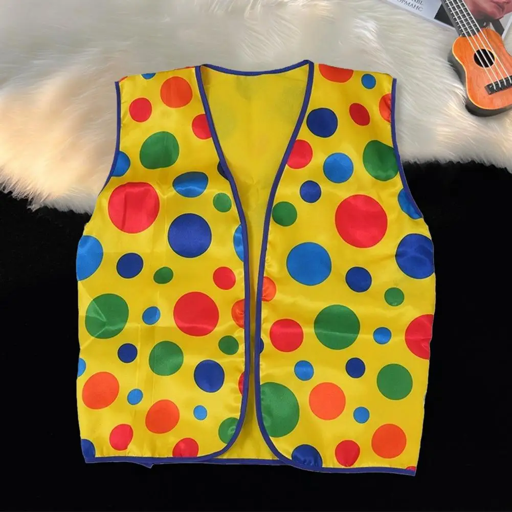 Costume de clown imprimé à pois jaunes, gilet de performance de fête d'Halloween, accessoire festif