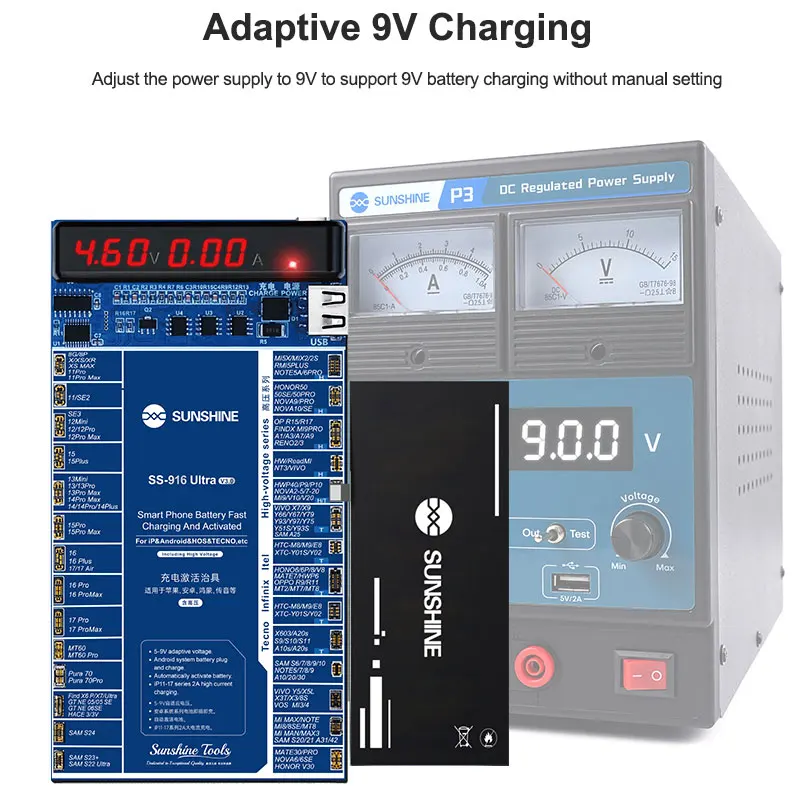 SUNSHINE SS-916 Ultra Charging Activation Fixture 5-9V Adaptive Voltage Support to IP6G-IP17 and  Android Models view 3