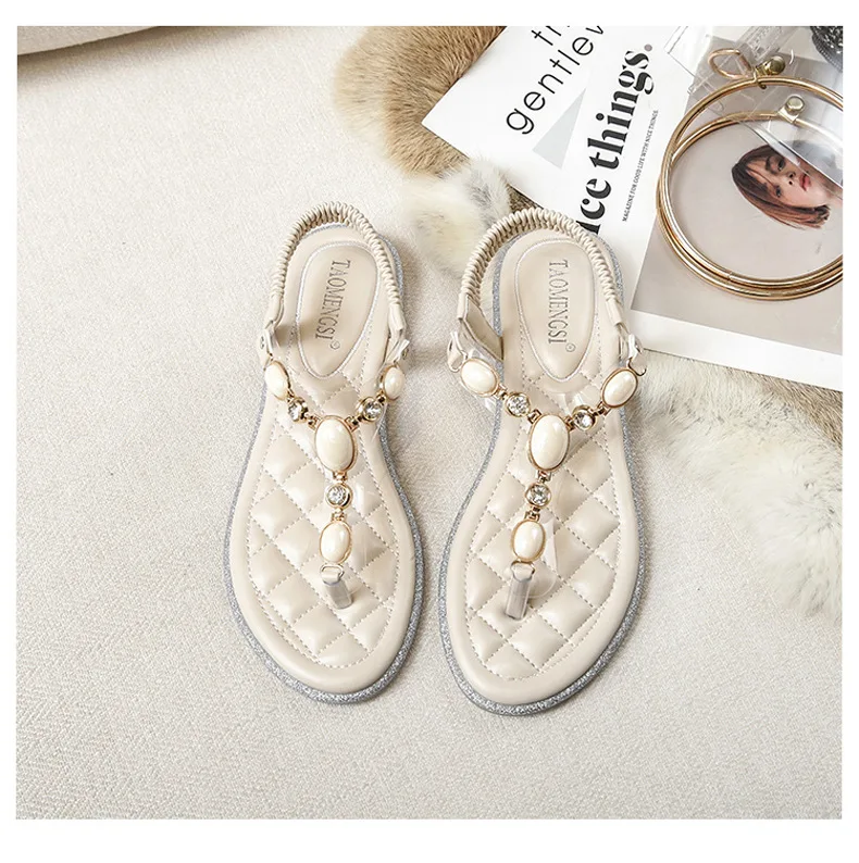 2024 Shoes for Women Beautiful Sandals Summer Girl Big Size Bead Leisure Slippers Ladies Casual Flat Shoes