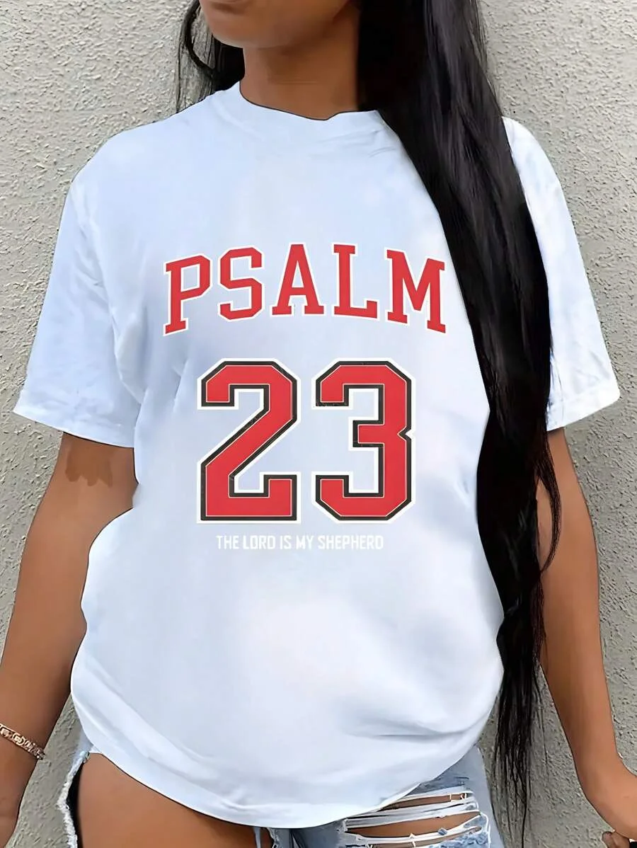 Women's Short Sleeved Printed T-Shirt "Psalm 23 Christian T-Shirt" Hip-Hop Style Men's T-Shirt Summer
