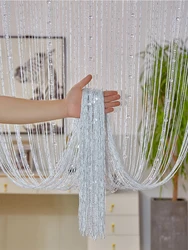 Rideau de Porte à Franges avec Pompon, 1x2 m, pour Salon Blanc, Décoration de Mariage, en Perles de Clip, pour Chambre à Coucher