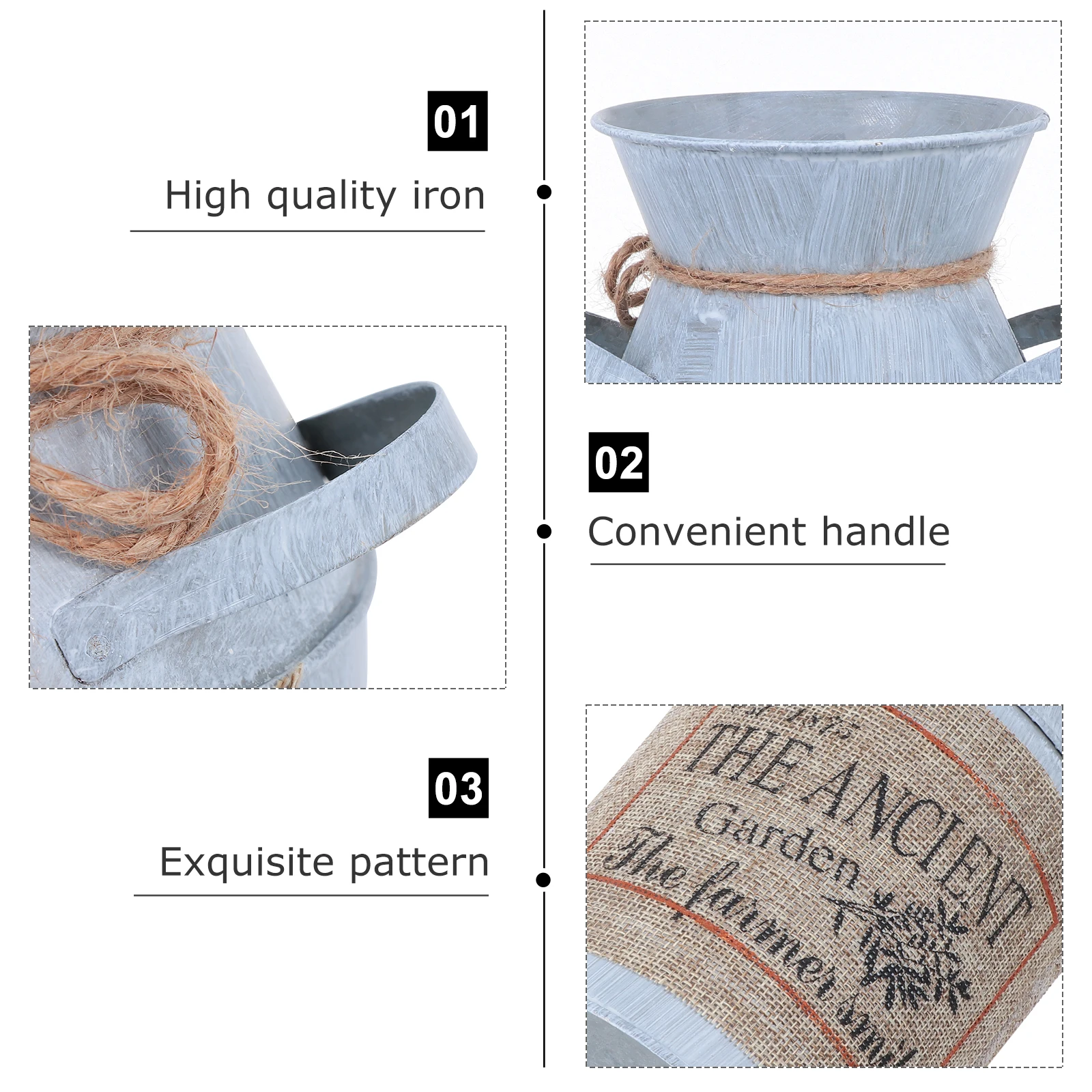 

Rustic Iron Flower Bucket Hemp Cloth Patchwork for Garden Living Room Decorative Arrangement Prop Suitable Centerpieces Gift