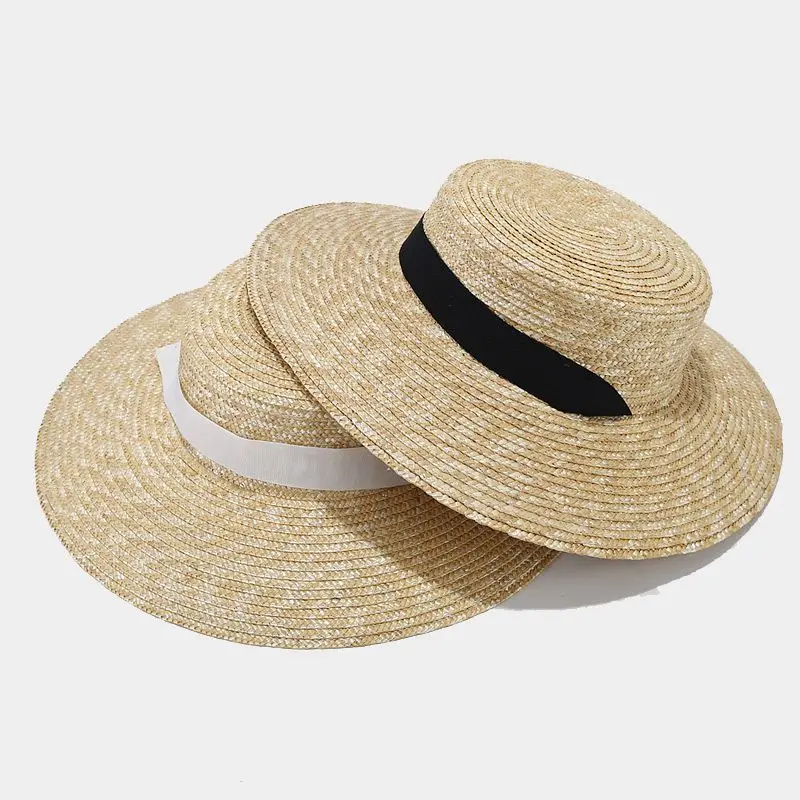 French Retro Light Top Straw Degrees Strap Sun Protection Sun Hat with Wide Brim Female Photo Vacation Seaside Beach Bucket Hat