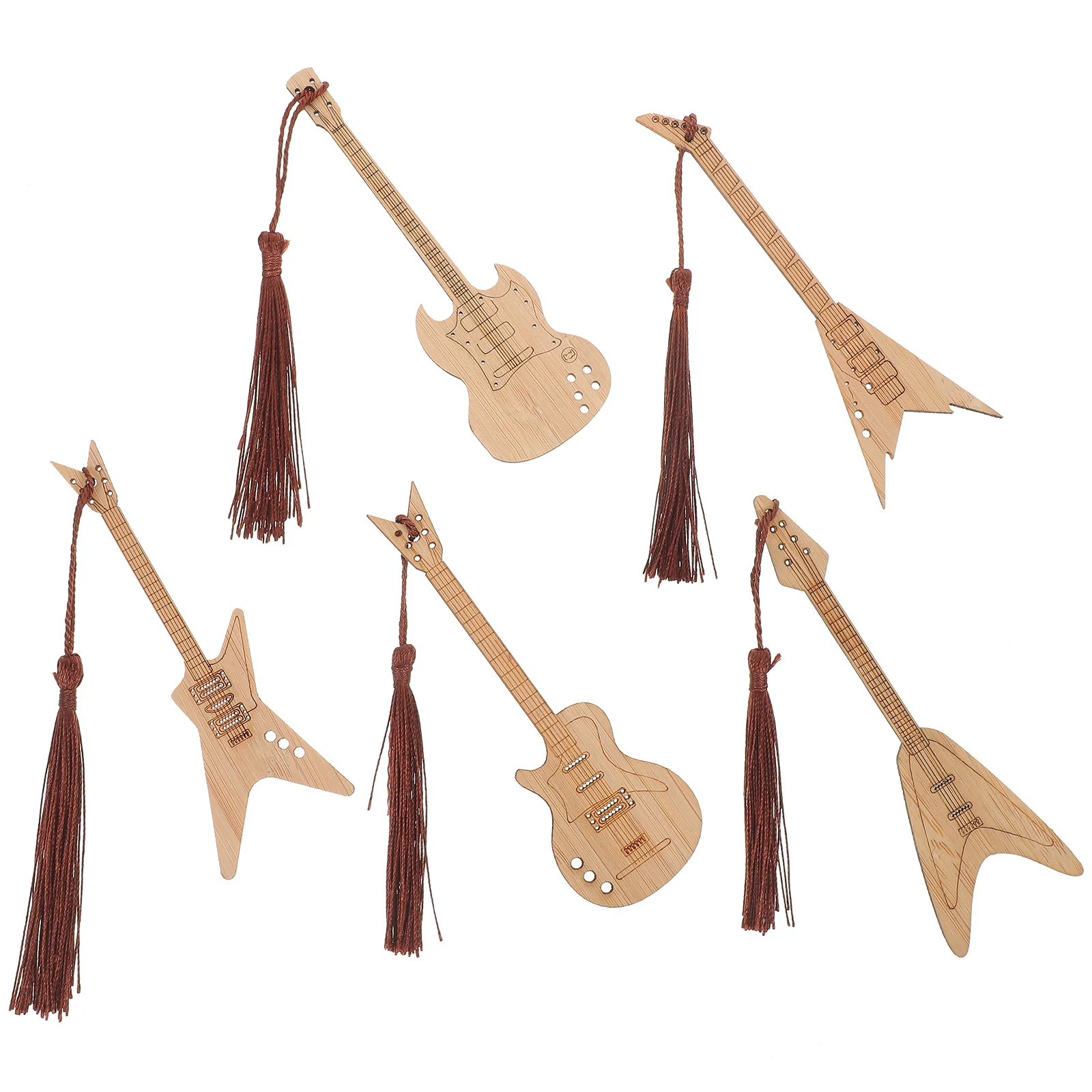 5 Pcs Retro Musical Instrument Bookmark Bookmarks for Women Guitar Modeling Bamboo Decorative Tassel Design