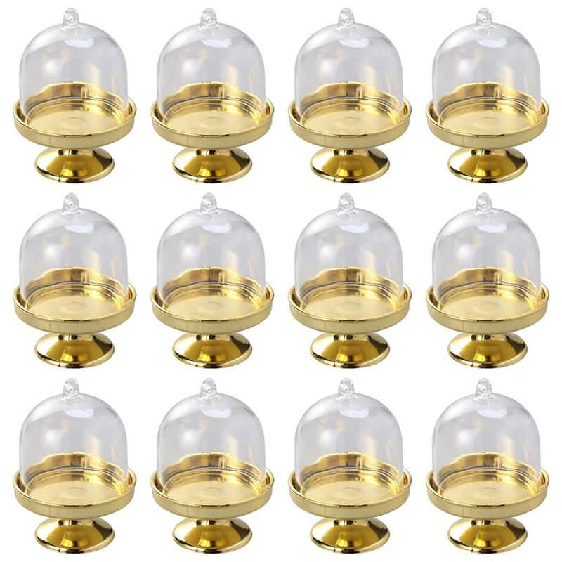 12-Piece Mini Cake Stand Chocolate Cake Candy Display Board with Lid for Birthday and Wedding Supplies (Golden Base)-A79M