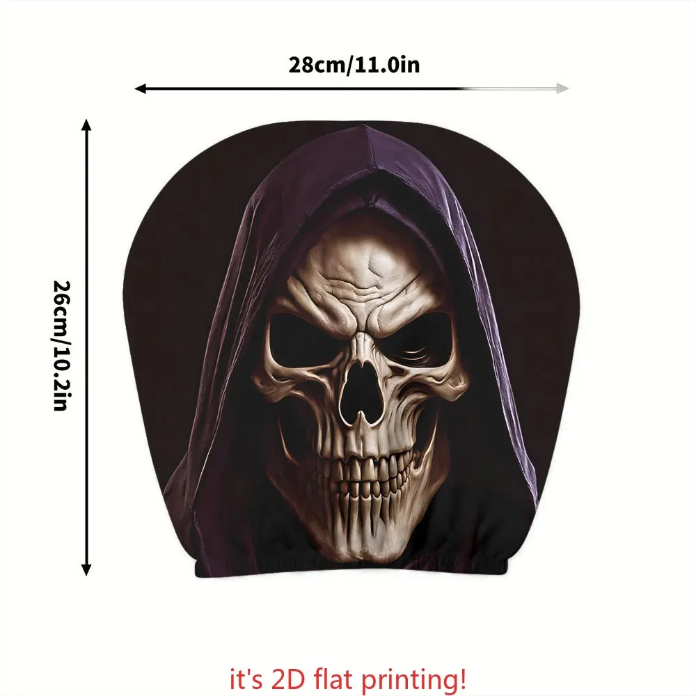 2pcs Dark Skull Reaper Printed Car Headrest Covers | 100% Polyester, Universal Fit, Easy Install & Washable | Funny Auto Decor |