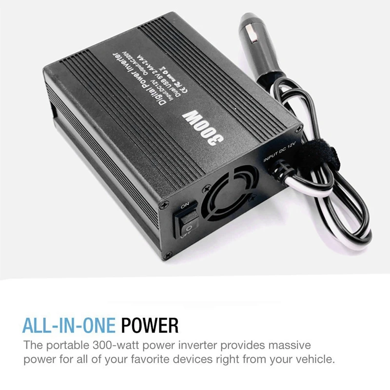 300W Power Inverter Modified Sine Wave DC12V To AC240V 2 USB Car Transformer Convert EU Plug