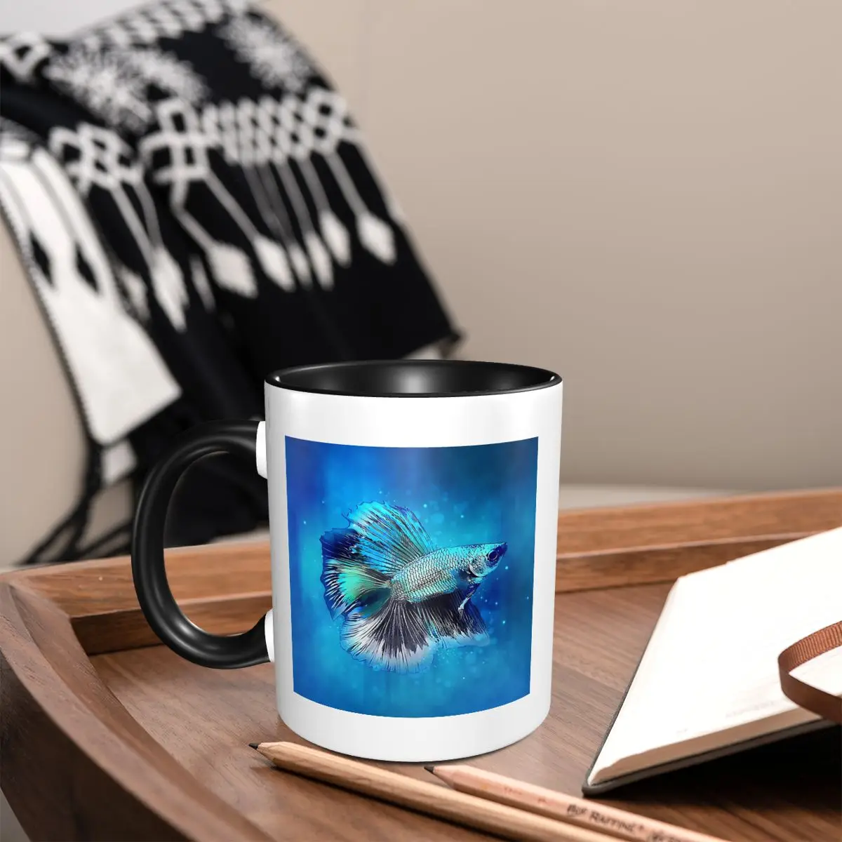 Blue Betta Fish Mug Funny Ceramic Coffee Cups Tea Mugs Milk Cup Drinkware Gift for Friends