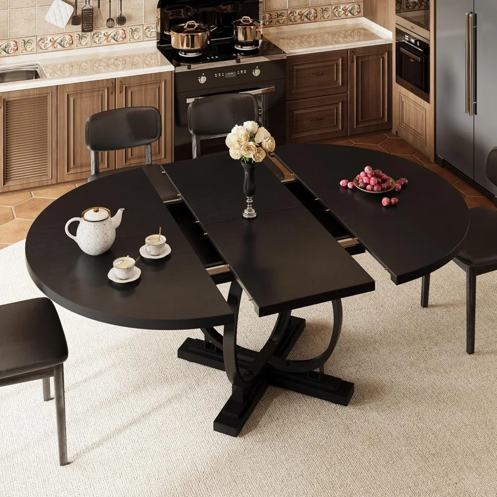 

59'' Extendable Round Dining Table for 4 to 6, Oval Kitchen Table with Sturdy X-Base Metal Legs, MDF Board , Customized