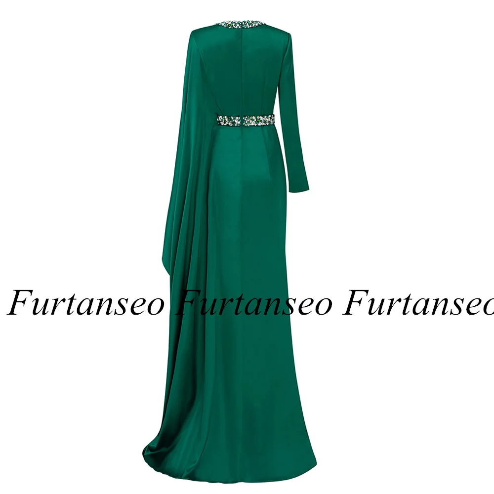 Vestido de fiesta árabe verde esmeralda, manga larga, cuello redondo, cristal de diamantes de imitación, vestido de noche de sirena personalizado, vestidos para ocasiones formales