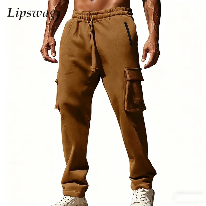 

Trendy Mens Solid Color Loose Cargo Pants Streetwear Fashion Men's Straight Pants Spring Autumn Stylish Multi Pockets Trousers