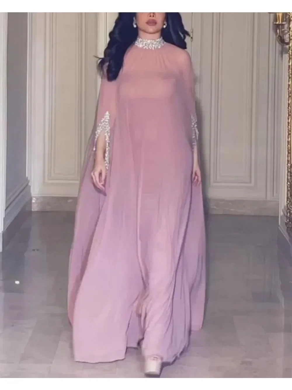 دبي السعودية فستان الحفلات العربية للنساء المغرب قفطان رداء الترتر الشيفون 2 قطعة مجموعة Vestidos De Fiesta الرسن فساتين طويلة