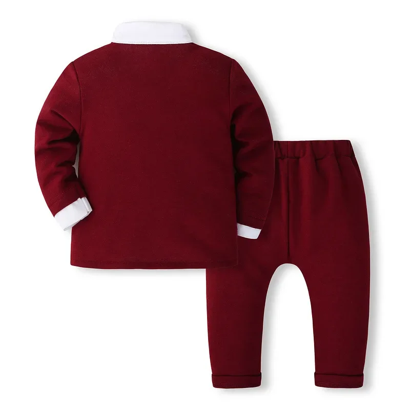 Spring Fall Newborn Boy Clothes Korean Fashion Red Gentleman Suit Cotton Long Sleeve Tops+Pants Baby Boutique Clothing Set BC639