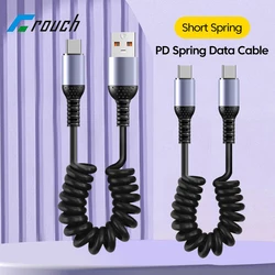 6A Short PD Spring Data Cable Retractable USB Type C Car Charger Fast Charging Cable For iphone Samsung Xiaomi Huawei