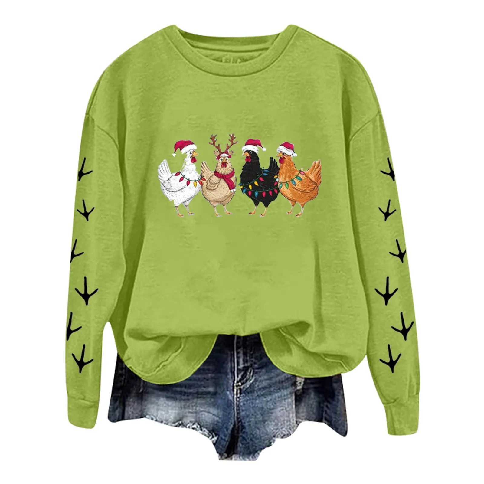 Valentine's Day Christmas Oversize Women Long Sleeve Crewneck Sweatshirts Chicken Printed Gym T-Shirt Male Clothes Tops