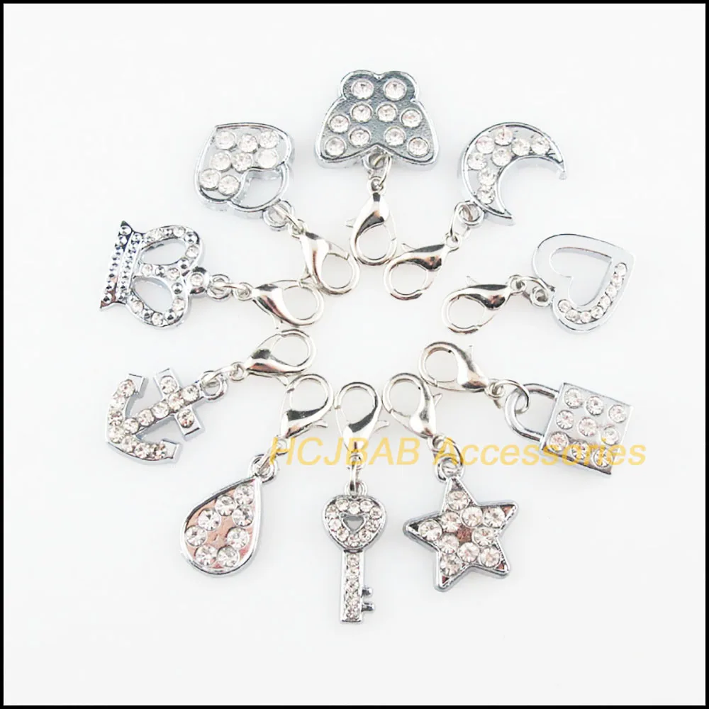 10 sztuk Retro tybetański posrebrzane serce krzyż gwiazda korona Teardrop motyl Charms wisiorki z zatrzaskami z pazurem homara