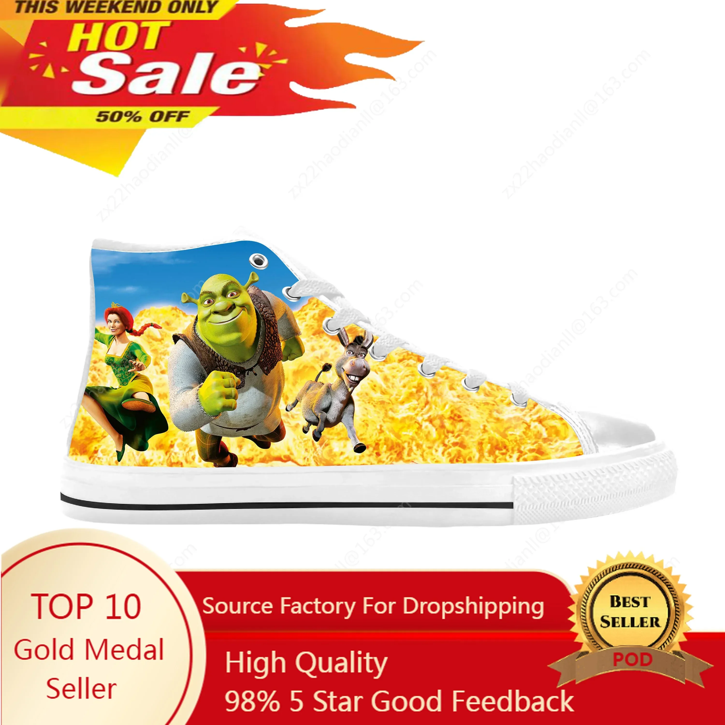 Shreks Anime Cartoon Manga Comic Monster Fashion Casual Cloth Shoes High Top Comfortable Breathable 3D Print Men Women Sneakers