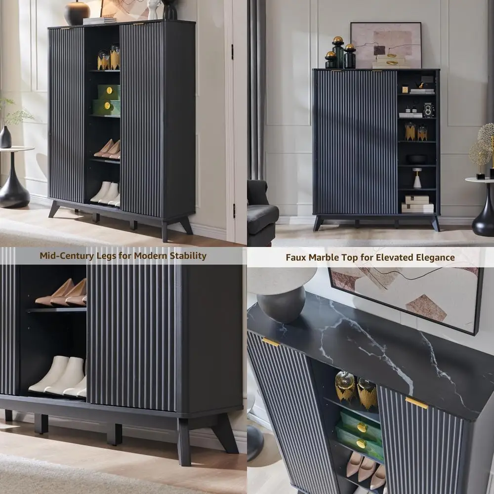 6-Tier Adjustable Freestanding Shoe Organizer with Sliding Doors, Tall 60 Cabinet for Entryway Storage