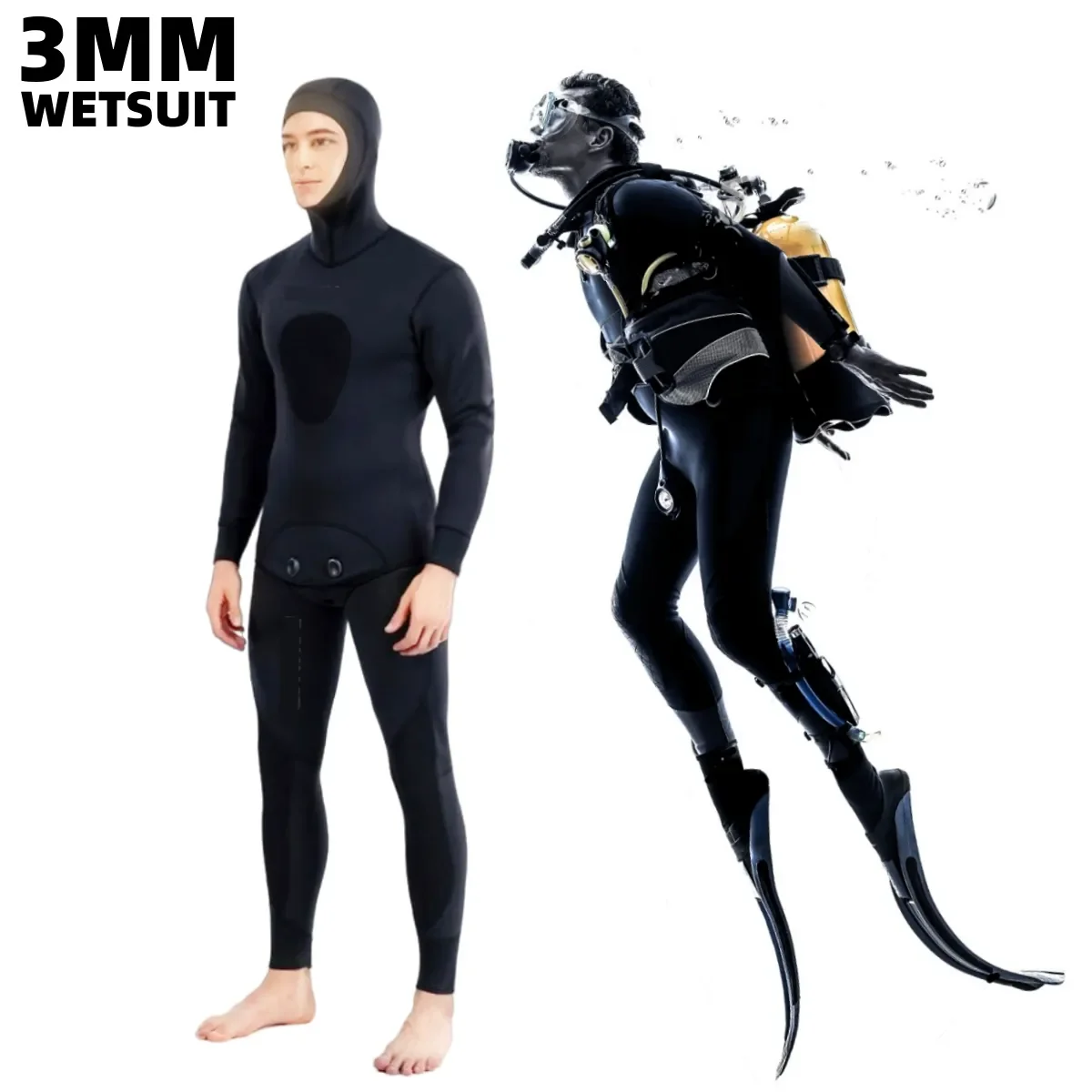 Wetsuit 3mm Camouflage Long Sleeve Fission Hooded 2 Pieces Of Neoprene Submersible For Men Keep Warm Scuba Diving Suit Swimwear