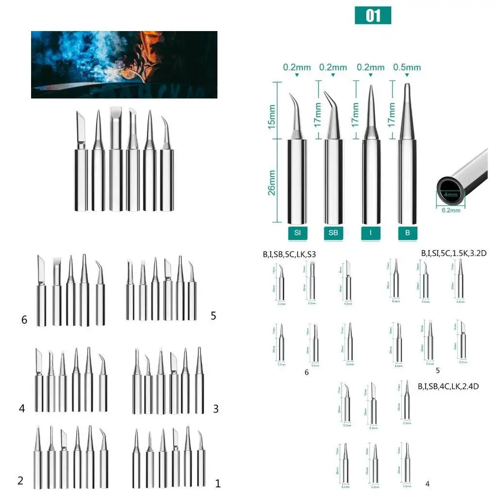 

R9UF 6 Pieces Soldering Tips Bits- Copper Alloy-plating Soldering Head 936 Lead-Free Environmental