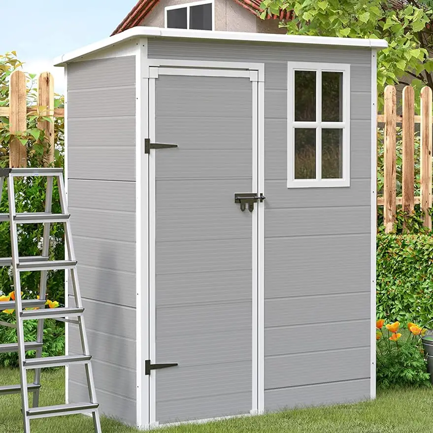 

Outdoor Resin Storage Shed , Plastic Garden Shed for Bike, Garbage Can, Tool, Outside Sheds & Outdoor Storage with Lockable Door