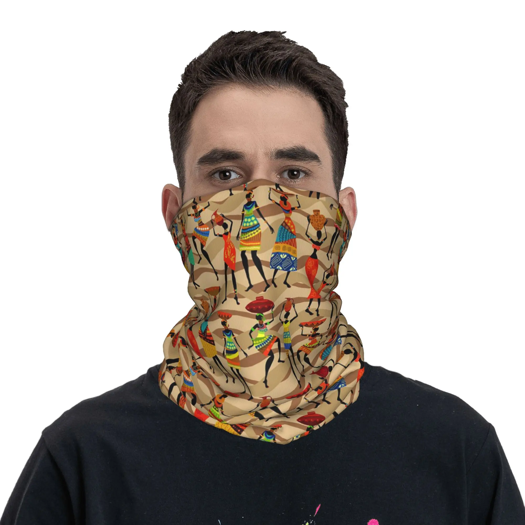 

Vintage African Dance Inspired Bandana Neck Cover Printed Magic Scarf Headband Outdoor Sports Unisex Adult Breathable