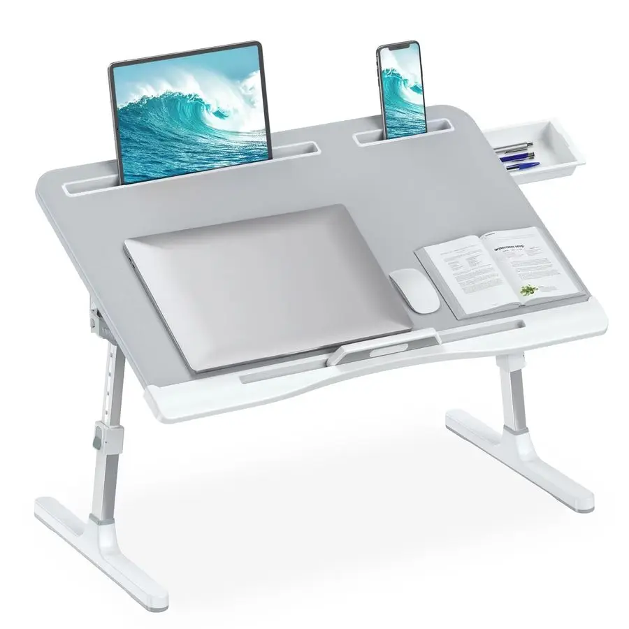 

Desk for Bed, Adjustable Bed Table with Leather Desktop, Foldable XLarge Laptop Bed Trays with Drawer for Bed Couch Floor Writi