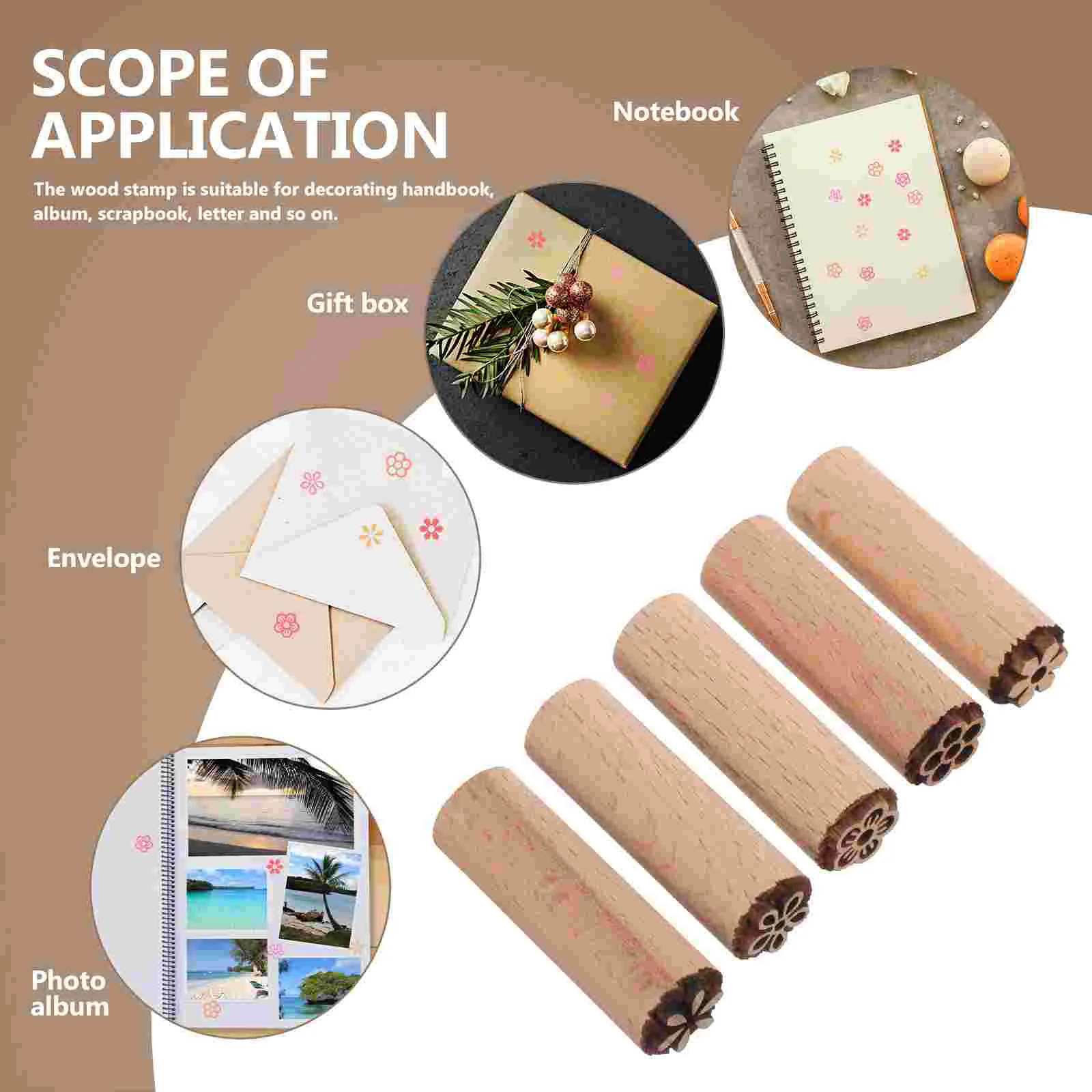 5 Pcs Wood Texture Stamp Wooden Scrapbook Stamps for Kids Letter Household Planner Multi-function Flower Pottery Tools Child