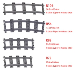 MOC City Brick Switch Cross Forked Curved Rails Building Block Train Rail Curve Tracks R56 R72 R88 R104 Creative DIY Toy
