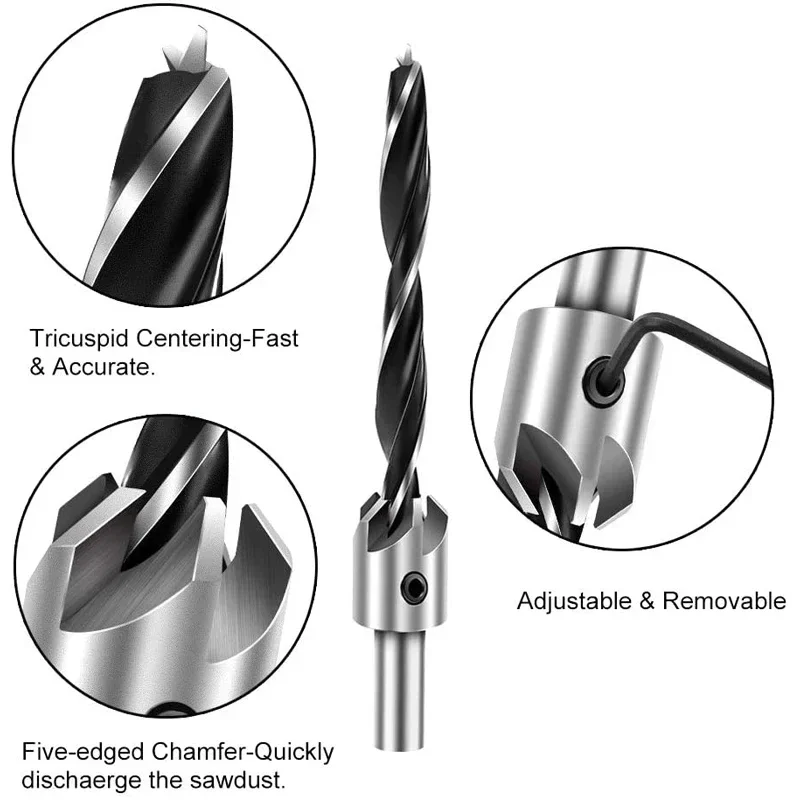 Imagem -03 - Countersink Drill Bit Grupo Carpintaria Press Grupo Alargador Parafuso Ferramenta Woo Chave Hex Livre Pcs