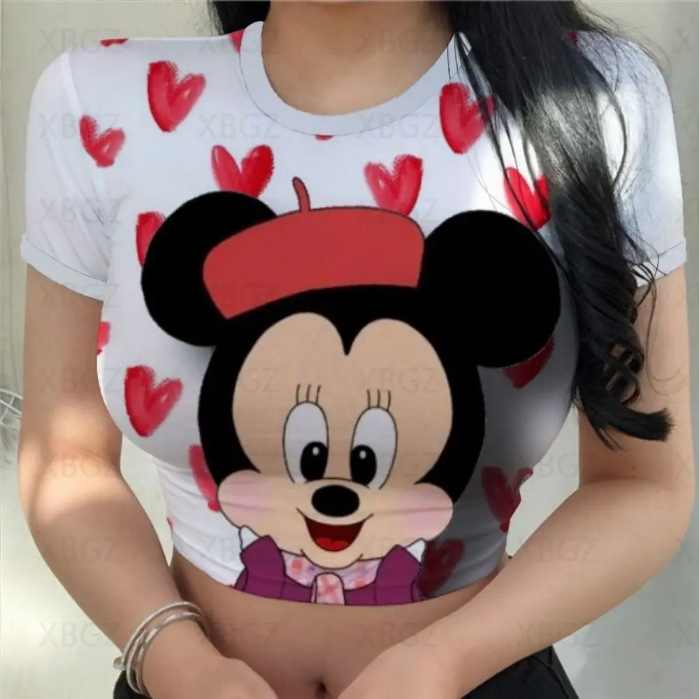 Party Woman Clothes Sexy Women's T-shirt Slim Fit Crop Top Print Y2k Tight Fashion Blouses 2024 Mickey T-shirts Minnie Mouse 3XL