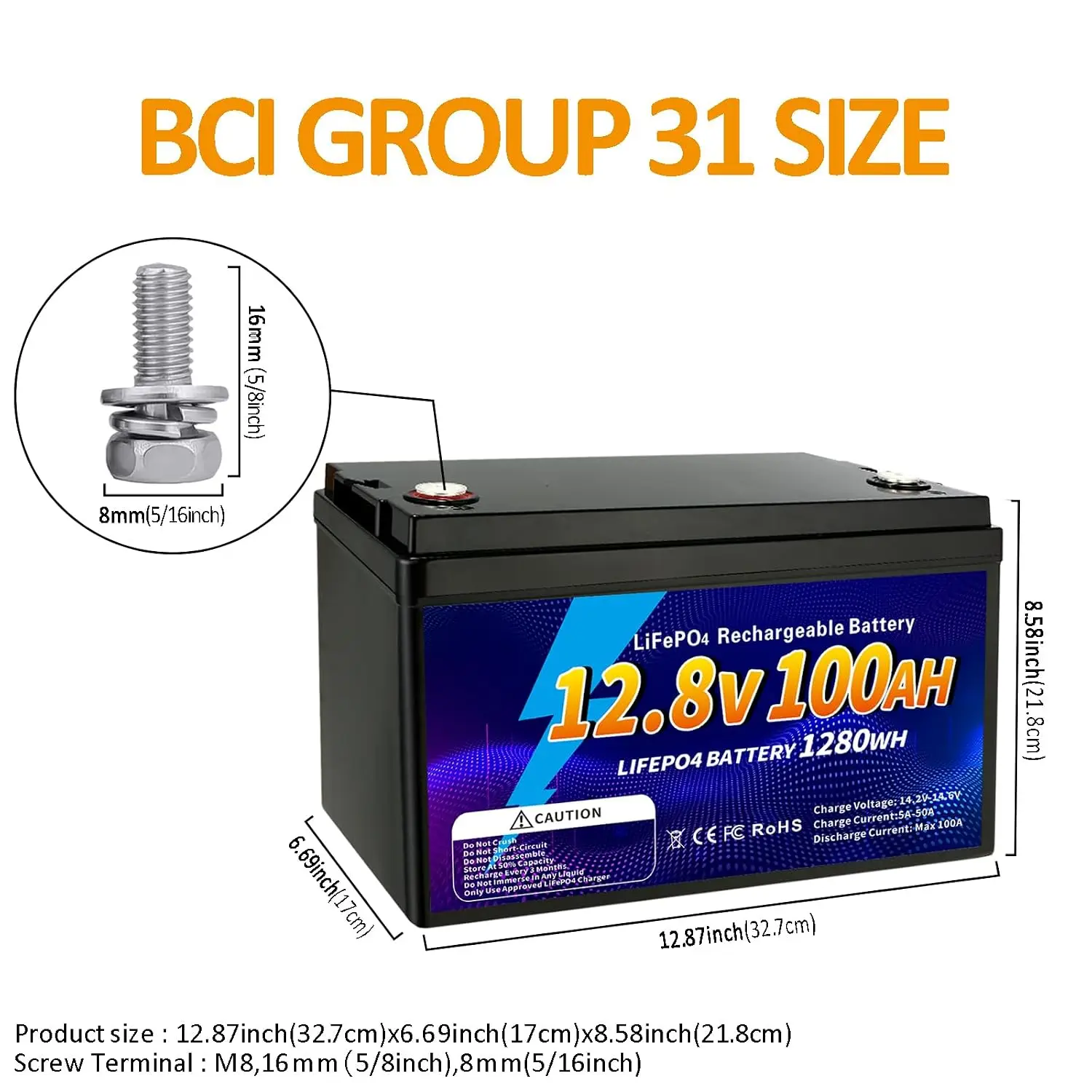 12V 100Ah LiFePO4 Battery, 100A BMS Low-Temp Protection 15000 Deep Cycles for RV Solar Boat Home Energy, Customized