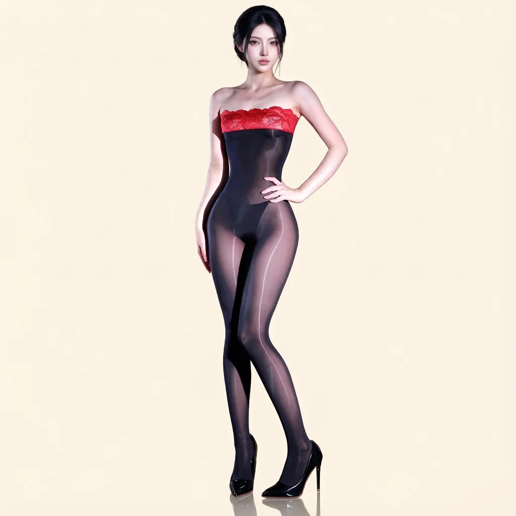 

Strapless 5D Ultrathin Bodysuit Women's Lace Tube Jumpsuit High Elastic Sheer Shaping Tights Woman Maid Leotard Fashion New
