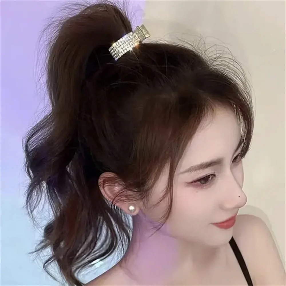 Pearl Rhinestone Metal Hair Clip Small Diamond Hairpins High Ponytail Holder Hair Claws Wedding Korean Hair Jewelry Accessories