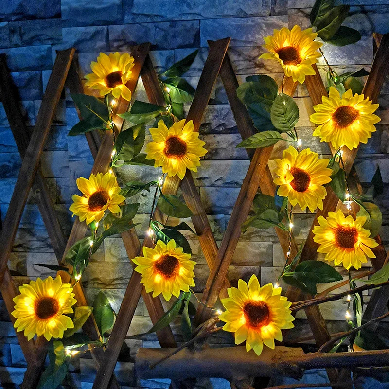 Fairy Lights 5M 50 LED Solar Lights Sunflower Maple Leaf Waterproof Outdoor Garland Solar Lamp Christmas for Garden Decoration