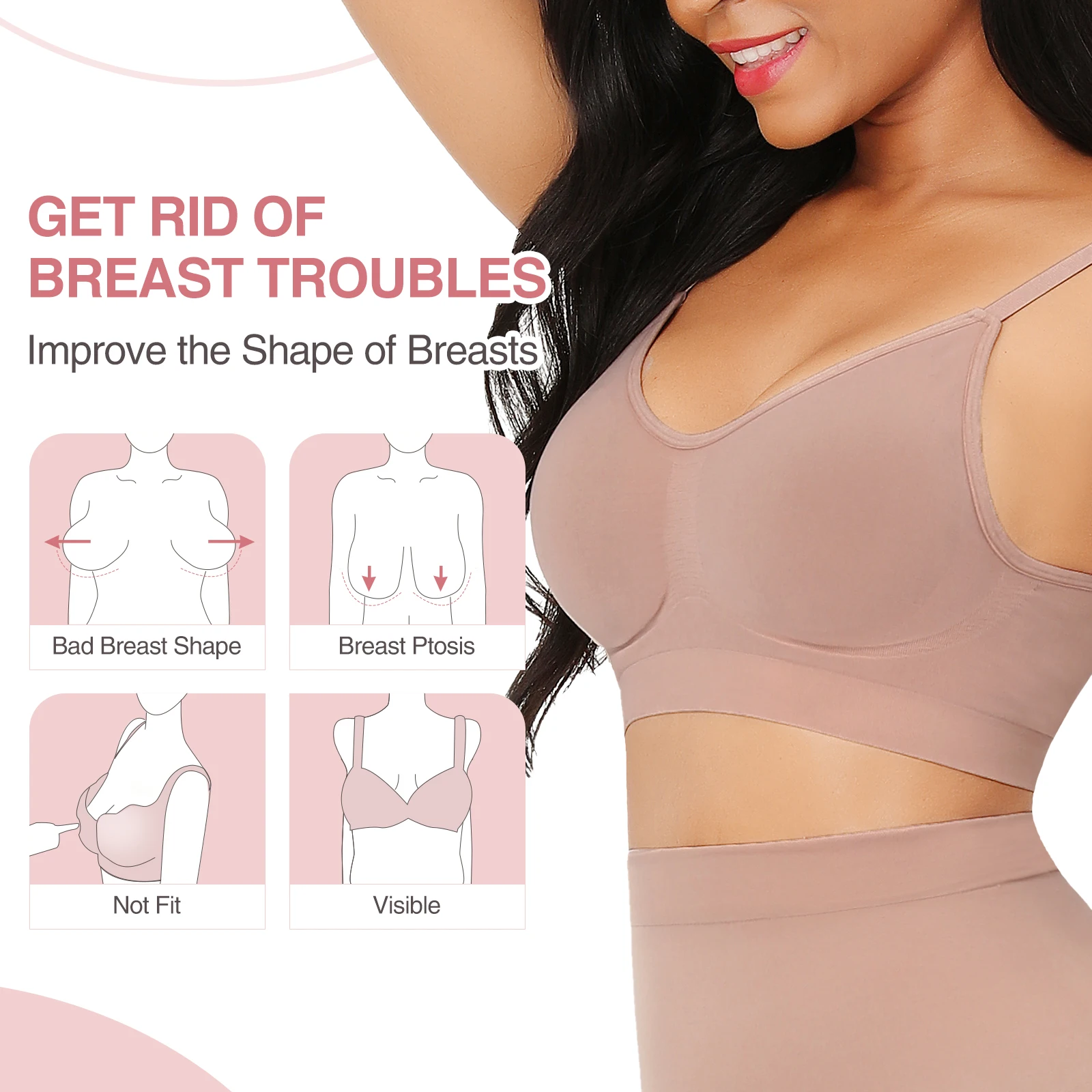 Hexin Dropshipping Seamless Women Slimming Push UP Bra Shapewear Wireless Bra Unwired yoga Top Women's Bras Without Bones