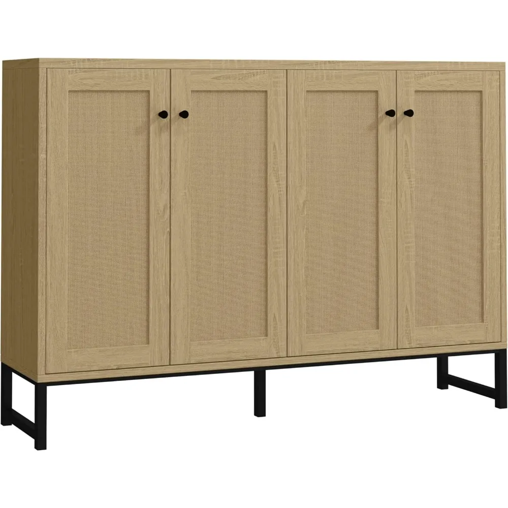 خزانة تخزين جانبية من Panana مزينة بالروطان بأربعة أبواب لغرفة الطعام وطاولة بوفيه للمطبخ قائم بذاته (Na)