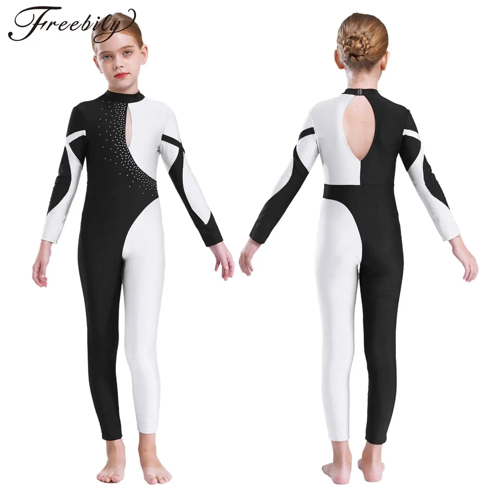 

Kids Girls Rhinestones Ballet Dance Leotards Figure Skating Acrobatics Gymnastics Yoga Performance Costume Full Body Jumpsuit