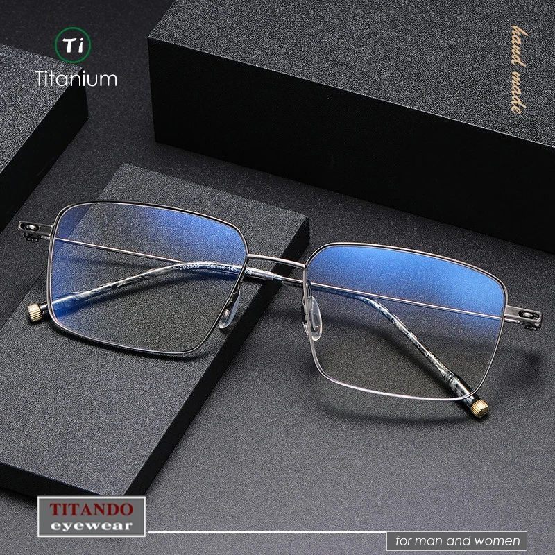 Italian Design Simple Business Rectangular Pure Titanium frame 148mm Large Size  Function Elastic Hinged for Men Optical Glasses