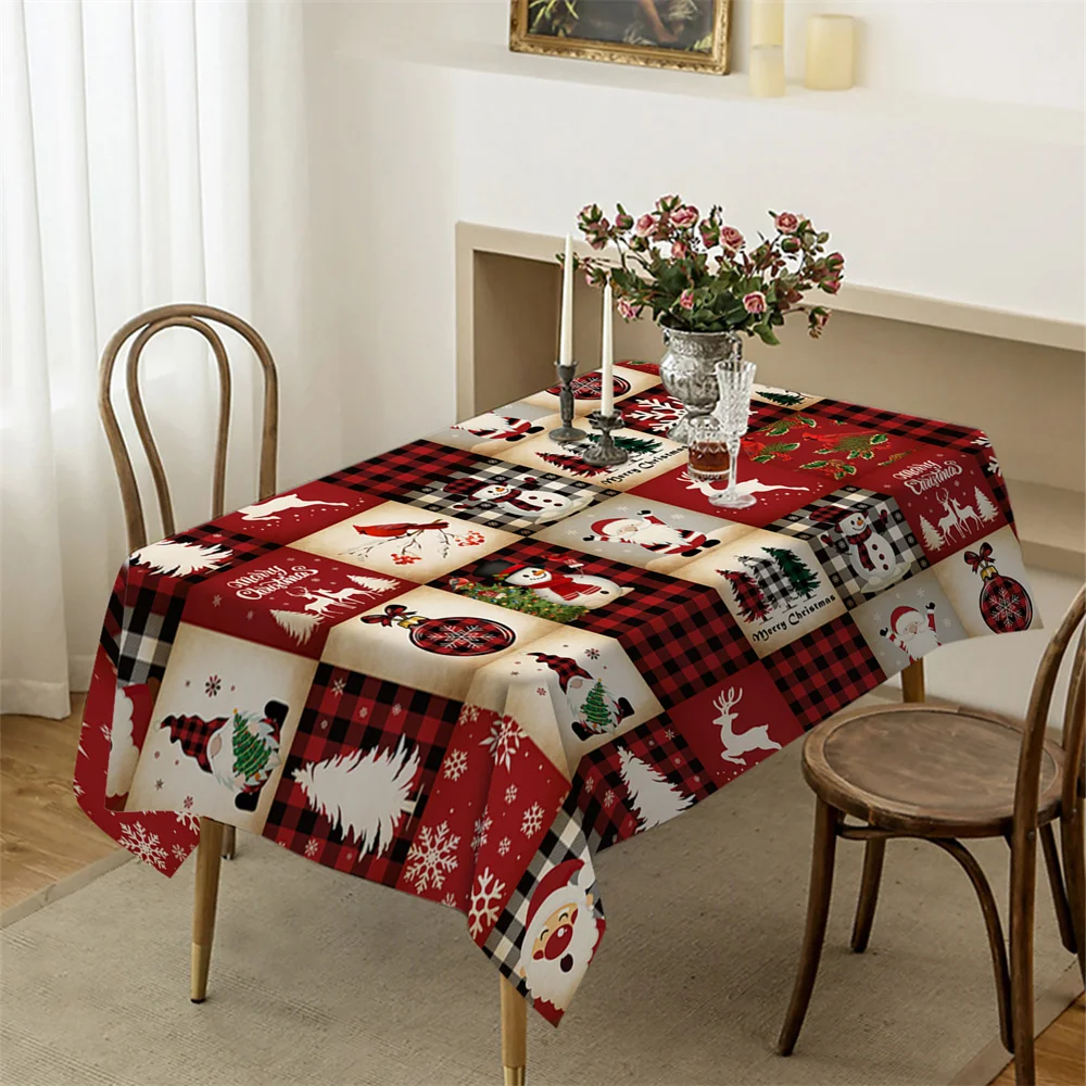 Plaid Christmas tree table cloth Table cloth Snowflake bird Christmas tree Christmas party Table cloth End table tablecloth