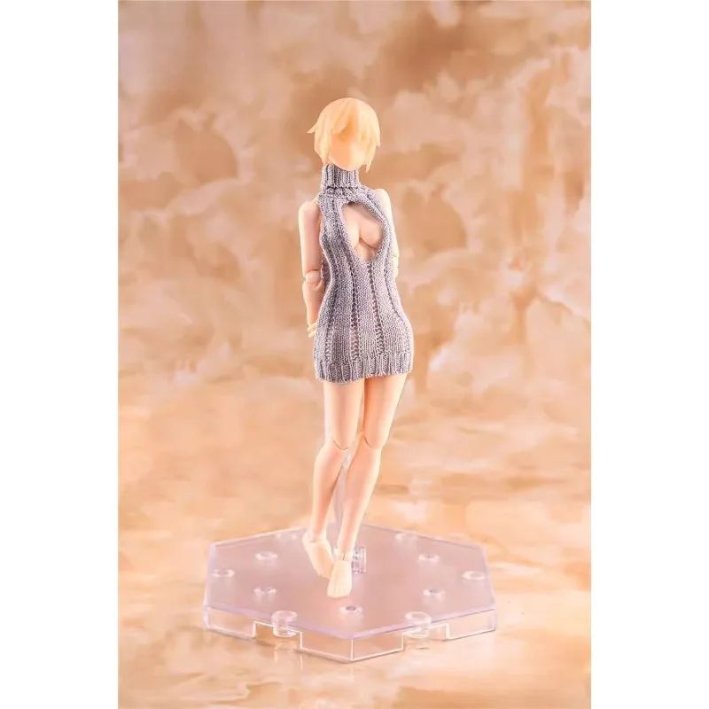 HASUKI 1/12 Scale High Neck Solid Color Exposed Backpack Hip Knitted Sweater Clothes Model for 6" Accessories Toy Figures Body