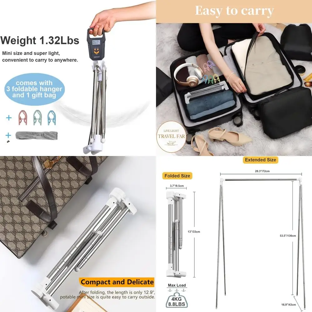 

Компактная портативная вешалка для одежды со складными вешалками для танцев, путешествий, кемпинга, стирки, использования в помещении и на открытом воздухе - белая