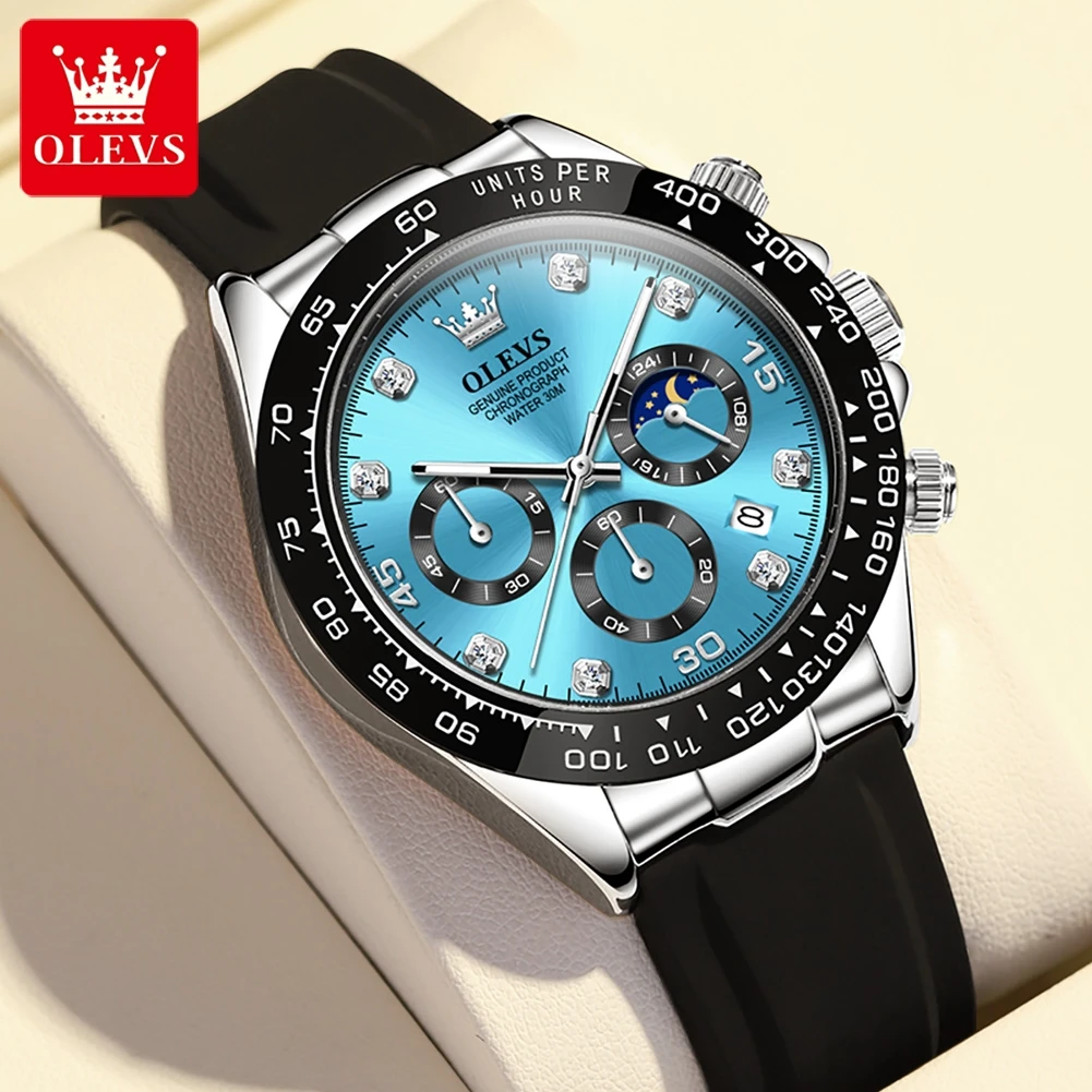 

OLEVS 2875 Original Sport Man Wristwatch Moon Phase Calendar Silicone Strap Chronograph Luminous Waterproof Men's Watches