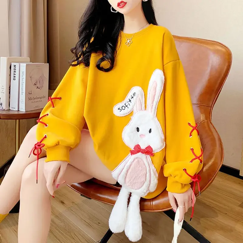 Star Clothes Kawaii Cute Sweatshirt Streetwear Anime Women Pulovers Bunny Women\'s Long Sleeve Top Designer Crewneck Graphic Pink