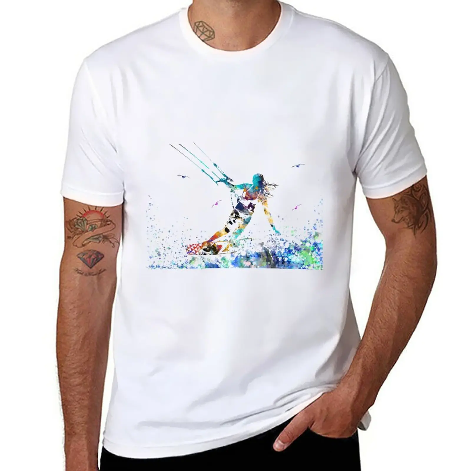 Kitesurfing, watercolor kiteboarding T-Shirt plain animal prinfor boys men t shirts