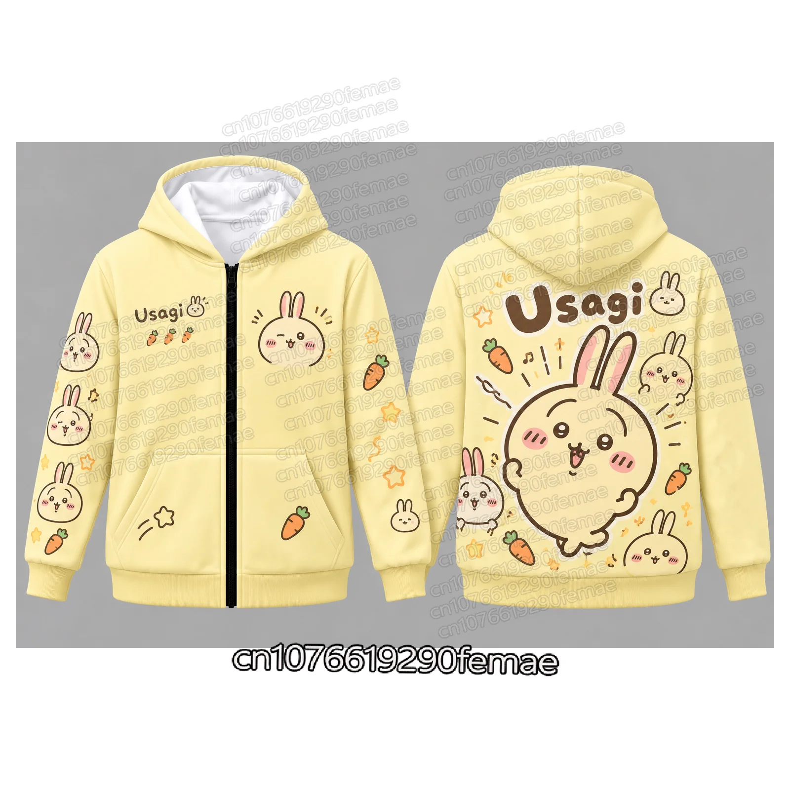 Hachiware Chiikawa Blue Zip Up Hoodie Cute Cat Holding Fish Print Boys Girls Cosplay Sweatshirt Spring Fall Jacket Anime Merch view 2